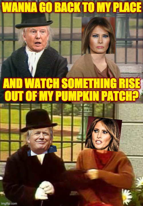 Donald Horneigh and Melania Ormphby | WANNA GO BACK TO MY PLACE
 
 
 
 
 
AND WATCH SOMETHING RISE
OUT OF MY PUMPKIN PATCH? | image tagged in memes,trump,melania | made w/ Imgflip meme maker