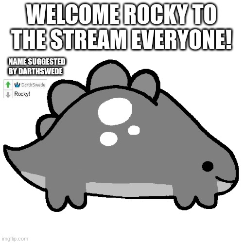 WELCOME ROCKY TO THE STREAM EVERYONE! NAME SUGGESTED BY DARTHSWEDE | made w/ Imgflip meme maker