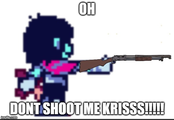 kris with a shotgun | OH; DONT SHOOT ME KRISSS!!!!! | image tagged in kris with a shotgun | made w/ Imgflip meme maker