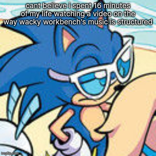 sonic unamused | cant believe i spent 16 minutes of my life watching a video on the way wacky workbench's music is structured | image tagged in sonic unamused | made w/ Imgflip meme maker