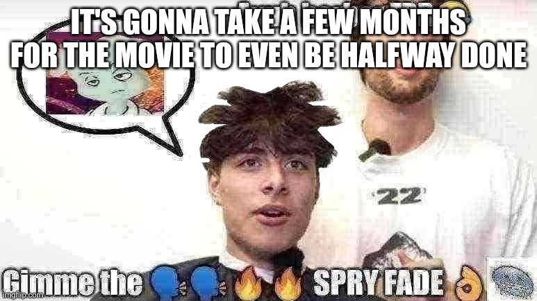 Sorry | IT'S GONNA TAKE A FEW MONTHS FOR THE MOVIE TO EVEN BE HALFWAY DONE | made w/ Imgflip meme maker