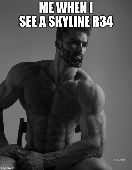 Giga Chad | ME WHEN I SEE A SKYLINE R34 | image tagged in giga chad | made w/ Imgflip meme maker