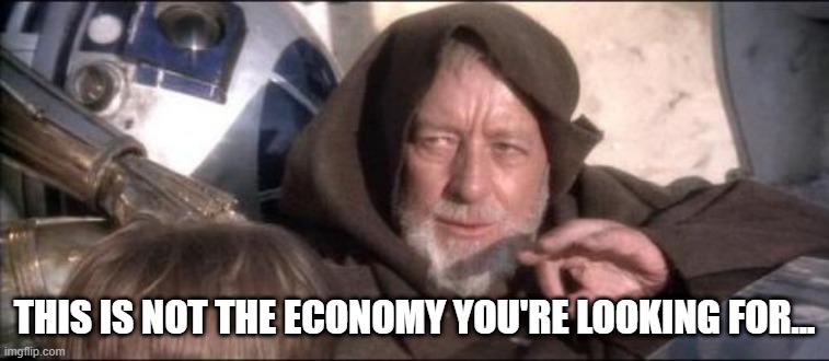 These Aren't The Droids You Were Looking For Meme | THIS IS NOT THE ECONOMY YOU'RE LOOKING FOR... | image tagged in memes,these aren't the droids you were looking for | made w/ Imgflip meme maker