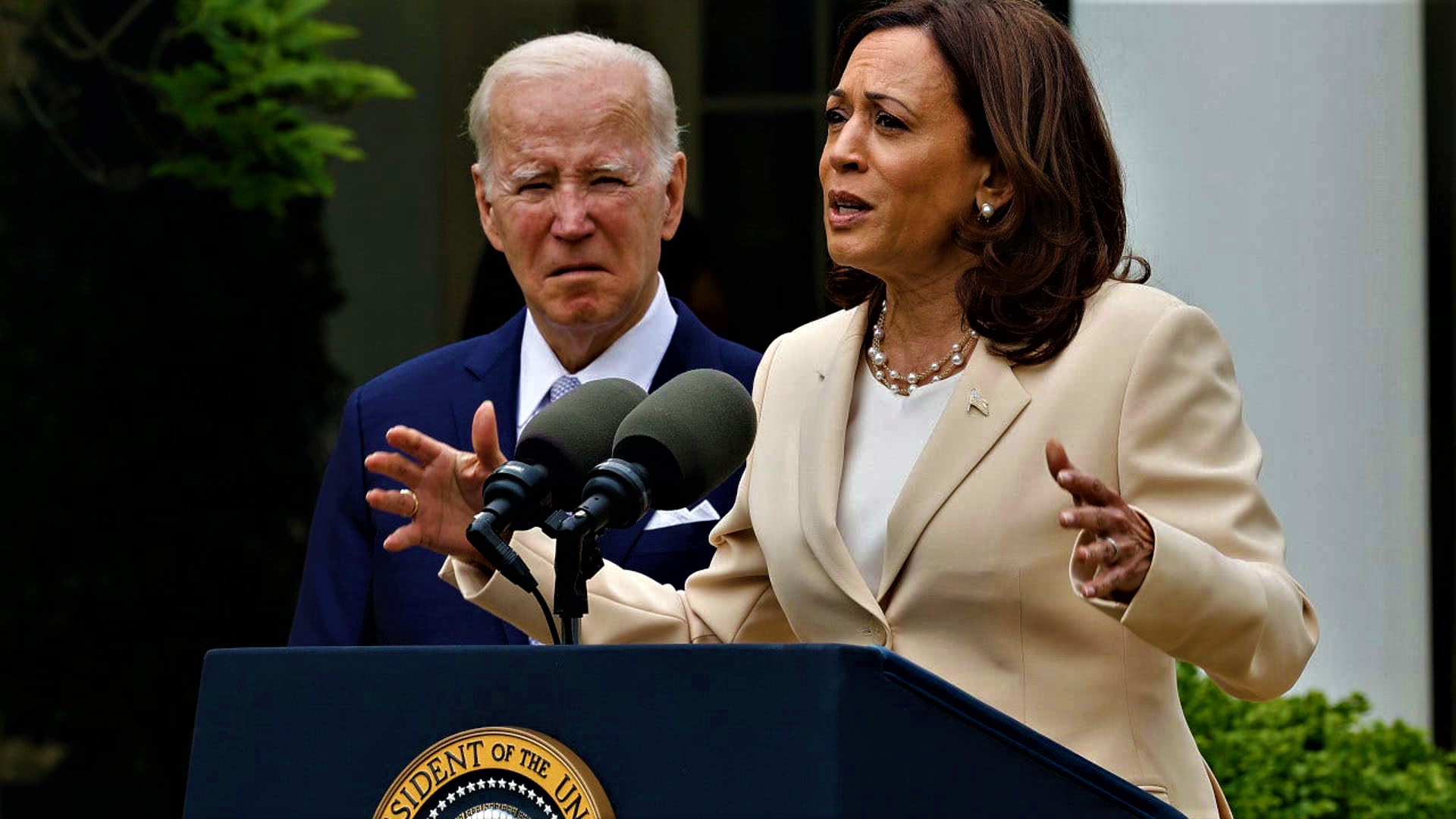 High Quality kamala rambling while biden's lost in thought Blank Meme Template