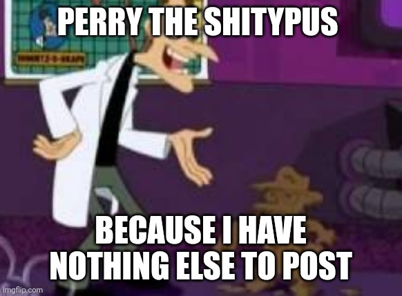 Perry the shitypus | PERRY THE SHITYPUS; BECAUSE I HAVE NOTHING ELSE TO POST | image tagged in perry the shitypus | made w/ Imgflip meme maker