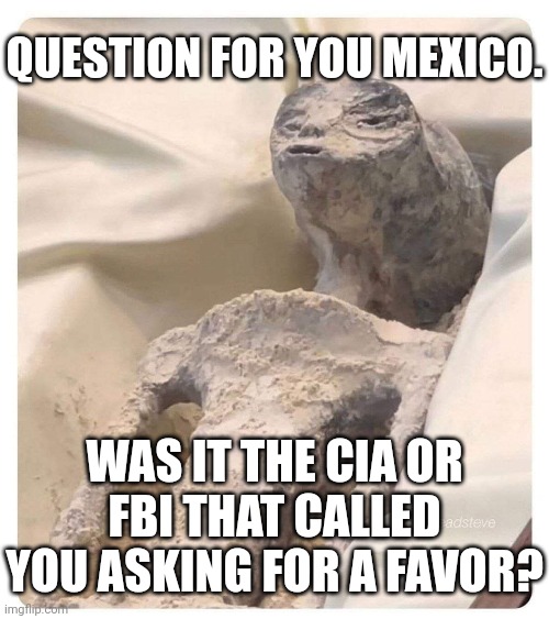 There is no other logical reason. | QUESTION FOR YOU MEXICO. WAS IT THE CIA OR FBI THAT CALLED YOU ASKING FOR A FAVOR? | image tagged in memes,politics,mexico,aliens,funny,trending now | made w/ Imgflip meme maker