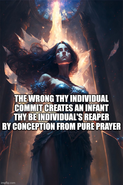 Reaper Infant Prayer | THE WRONG THY INDIVIDUAL COMMIT CREATES AN INFANT THY BE INDIVIDUAL'S REAPER BY CONCEPTION FROM PURE PRAYER | image tagged in faith,criminals,angel of death,reaper,prayer | made w/ Imgflip meme maker