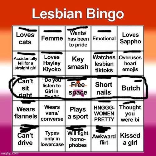Lesbian bingo | image tagged in lesbian bingo | made w/ Imgflip meme maker