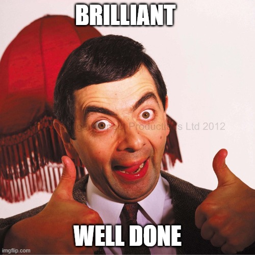 well done | BRILLIANT; WELL DONE | image tagged in mr bean well done | made w/ Imgflip meme maker