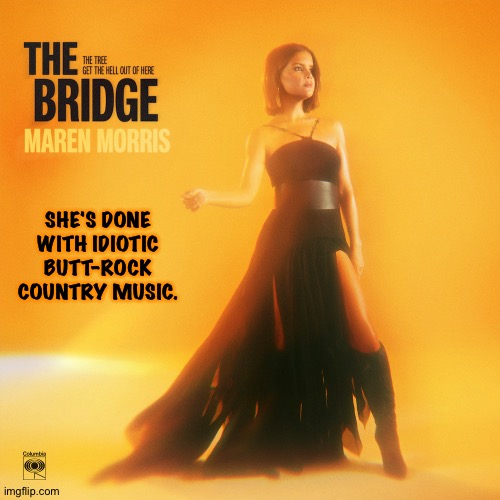 Switching genres | SHE'S DONE WITH IDIOTIC BUTT-ROCK COUNTRY MUSIC. | image tagged in maren morris | made w/ Imgflip meme maker