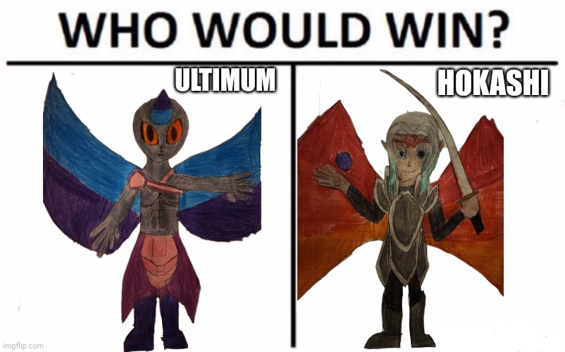 Basically the ancient ultima god versus the prophesied destroyer (by Inkversian legends) | ULTIMUM; HOKASHI | image tagged in memes,who would win | made w/ Imgflip meme maker