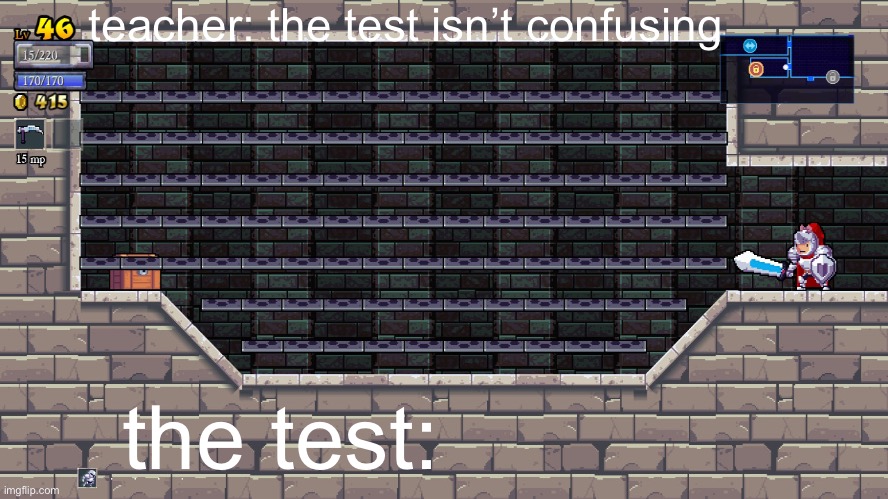 Rouge Legacy 1 is pain | teacher: the test isn’t confusing; the test: | image tagged in rouge legacy 1 is pain | made w/ Imgflip meme maker