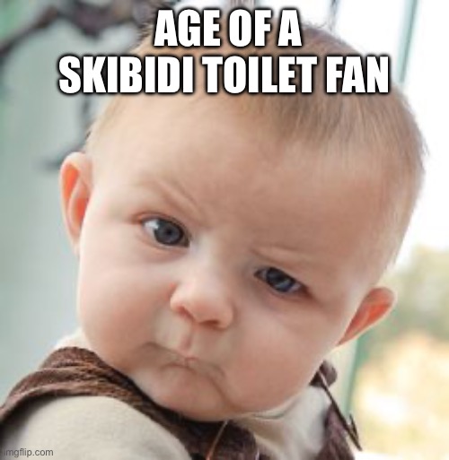 Skeptical Baby Meme | AGE OF A SKIBIDI TOILET FAN | image tagged in memes,skeptical baby | made w/ Imgflip meme maker