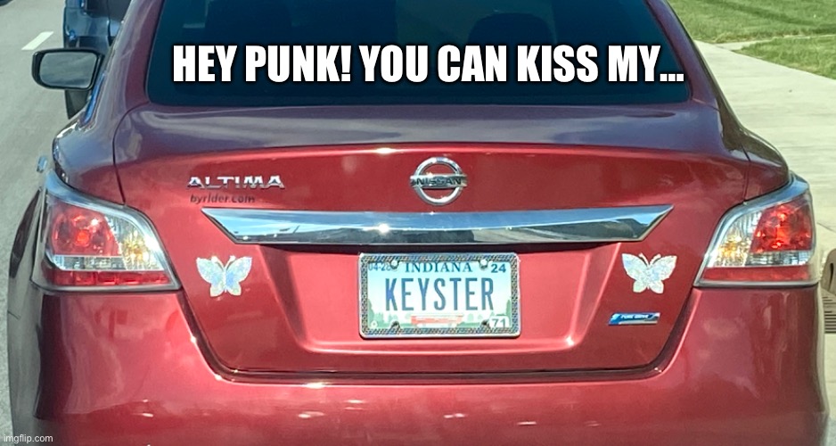 You Can Kiss My Butt | HEY PUNK! YOU CAN KISS MY… | image tagged in car plate,personalized,keyster,old man saying | made w/ Imgflip meme maker