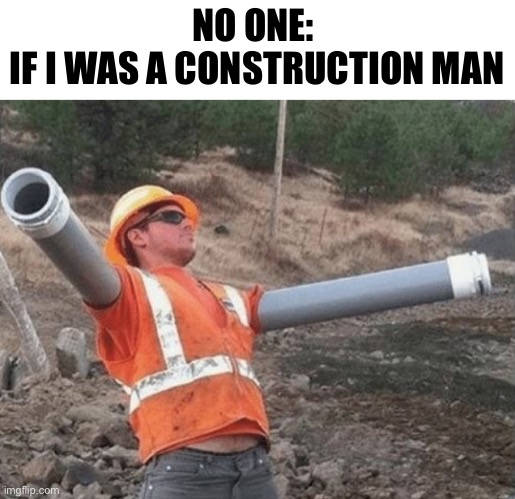 Don’t hire me. | NO ONE: 
IF I WAS A CONSTRUCTION MAN | image tagged in funny memes,work | made w/ Imgflip meme maker