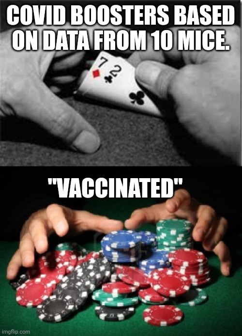 All in | COVID BOOSTERS BASED ON DATA FROM 10 MICE. "VACCINATED" | image tagged in bad poker all in | made w/ Imgflip meme maker