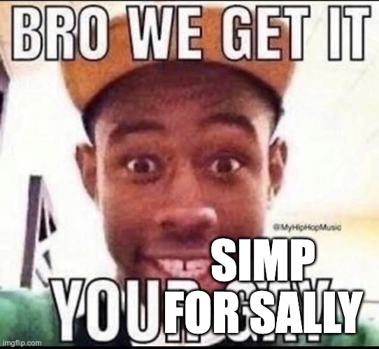 BRO WE GET IT YOU'RE GAY | SIMP FOR SALLY | image tagged in bro we get it you're gay | made w/ Imgflip meme maker