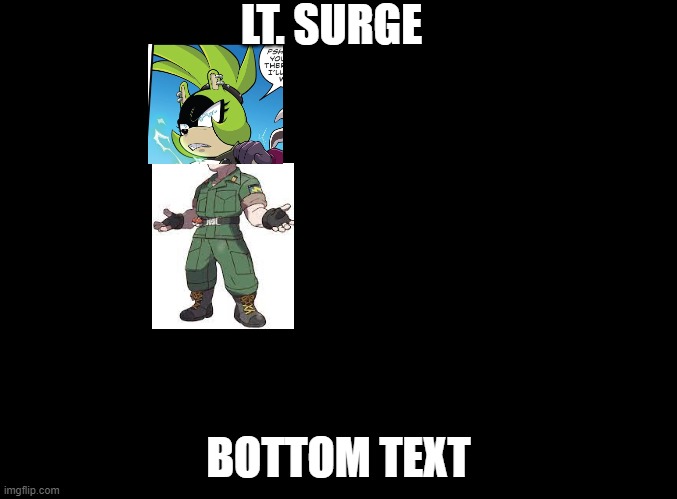 blank black | LT. SURGE; BOTTOM TEXT | image tagged in blank black | made w/ Imgflip meme maker