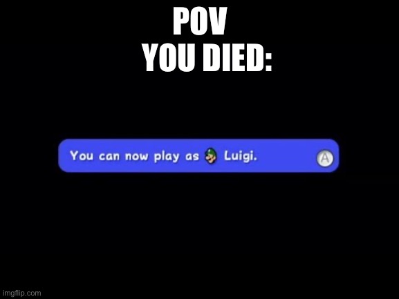 You Can Now Play as Luigi | YOU DIED:; POV | image tagged in you can now play as luigi | made w/ Imgflip meme maker