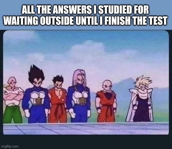 ALL THE ANSWERS I STUDIED FOR WAITING OUTSIDE UNTIL I FINISH THE TEST | image tagged in funny memes | made w/ Imgflip meme maker