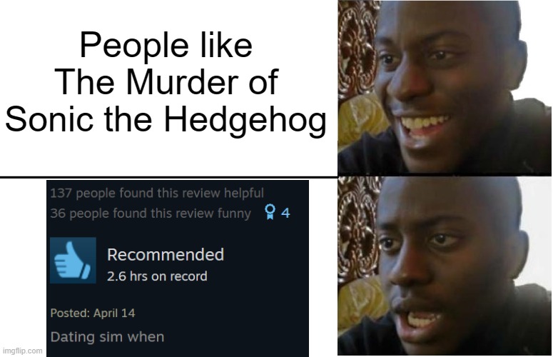 Disappointed Black Guy | People like The Murder of Sonic the Hedgehog | image tagged in disappointed black guy | made w/ Imgflip meme maker