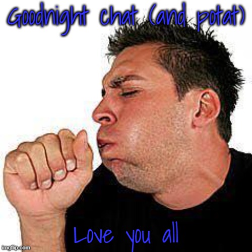 coughing guy | Goodnight chat (and potat); Love you all | image tagged in coughing guy | made w/ Imgflip meme maker
