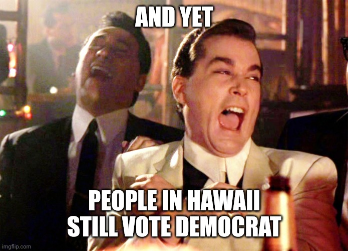 Good Fellas Hilarious Meme | AND YET PEOPLE IN HAWAII STILL VOTE DEMOCRAT | image tagged in memes,good fellas hilarious | made w/ Imgflip meme maker