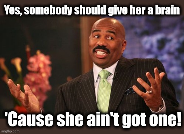 Steve Harvey Meme | Yes, somebody should give her a brain 'Cause she ain't got one! | image tagged in memes,steve harvey | made w/ Imgflip meme maker