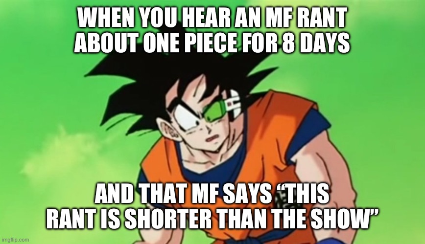 Like What? | WHEN YOU HEAR AN MF RANT ABOUT ONE PIECE FOR 8 DAYS; AND THAT MF SAYS “THIS RANT IS SHORTER THAN THE SHOW” | image tagged in confyused,anime,one piece,aint nobody got time for that | made w/ Imgflip meme maker