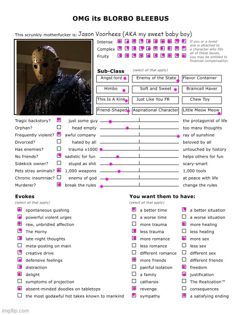 Jason Voorhees (AKA my sweet baby boy) | made w/ Imgflip meme maker