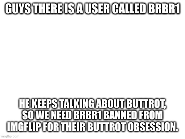 (FunnyRedPanda note: GET HIS BOOTY CHEEKS NOW!) | GUYS THERE IS A USER CALLED BRBR1; HE KEEPS TALKING ABOUT BUTTROT, SO WE NEED BRBR1 BANNED FROM IMGFLIP FOR THEIR BUTTROT OBSESSION. | made w/ Imgflip meme maker