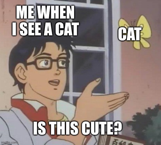 Is This A Pigeon Meme | ME WHEN I SEE A CAT; CAT; IS THIS CUTE? | image tagged in memes,is this a pigeon | made w/ Imgflip meme maker