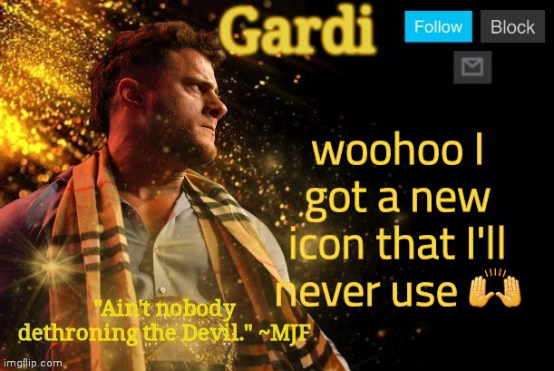 Cheers for the points ig | woohoo I got a new icon that I'll never use 🙌 | image tagged in gardi's mjf announcement template v3 | made w/ Imgflip meme maker