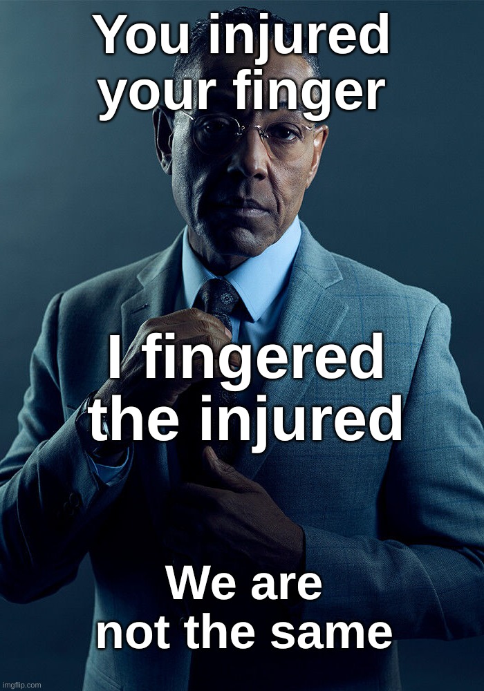 gottem | You injured your finger; I fingered the injured; We are not the same | image tagged in memes,funny,relatable,dark,finger,front page plz | made w/ Imgflip meme maker