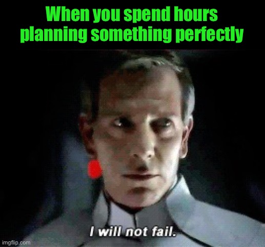 I will not fail | When you spend hours planning something perfectly | image tagged in i will not fail | made w/ Imgflip meme maker
