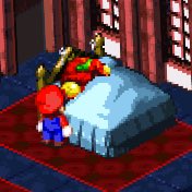 Samus sleeping in a bed in Super Mario RPG Blank Meme Template