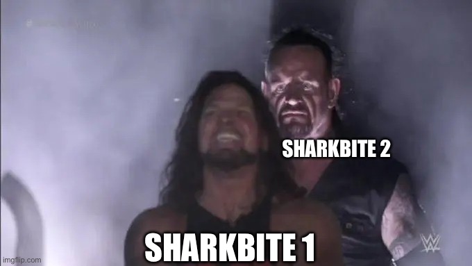 Undertake Behing AJ Styles | SHARKBITE 2; SHARKBITE 1 | image tagged in undertake behing aj styles | made w/ Imgflip meme maker