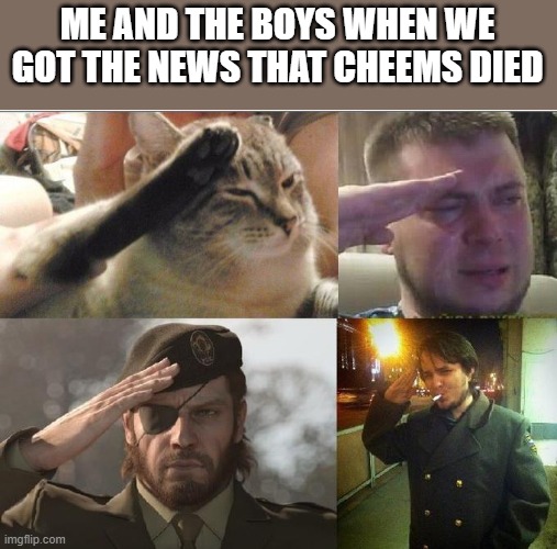 RIP cheems :( | ME AND THE BOYS WHEN WE GOT THE NEWS THAT CHEEMS DIED | image tagged in ozon's salute | made w/ Imgflip meme maker