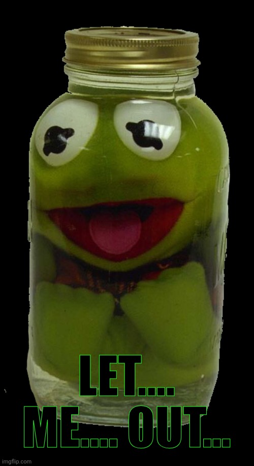Evil Kermit lore | LET.... ME.... OUT... | image tagged in evil,kermit,canned,meat | made w/ Imgflip meme maker