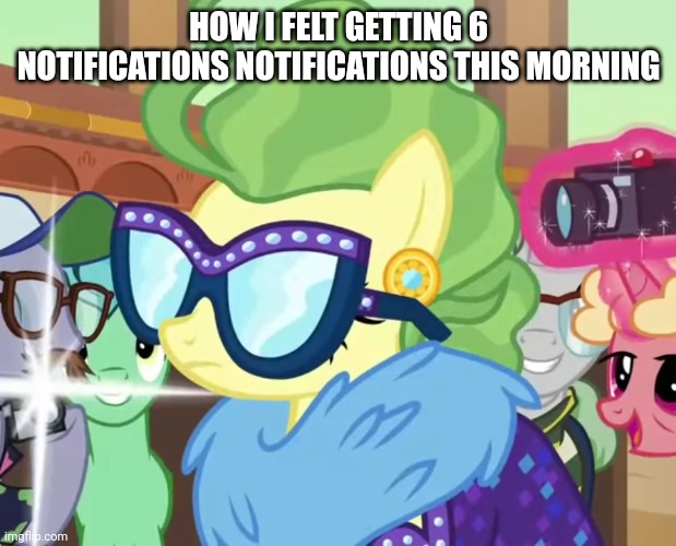 Impossibly Rich (Fluttershy) | HOW I FELT GETTING 6 NOTIFICATIONS NOTIFICATIONS THIS MORNING | image tagged in impossibly rich fluttershy,fun,funny,memes | made w/ Imgflip meme maker