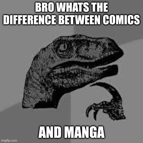 Dinosaur | BRO WHATS THE DIFFERENCE BETWEEN COMICS; AND MANGA | image tagged in dinosaur | made w/ Imgflip meme maker