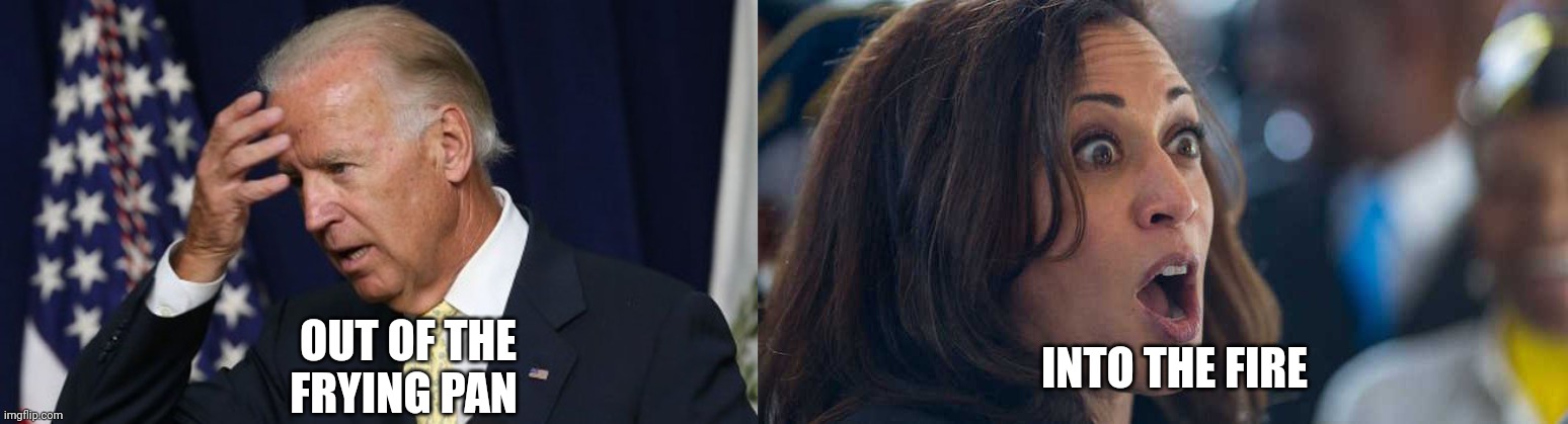 INTO THE FIRE OUT OF THE FRYING PAN | image tagged in joe biden worries,kamala harriss | made w/ Imgflip meme maker