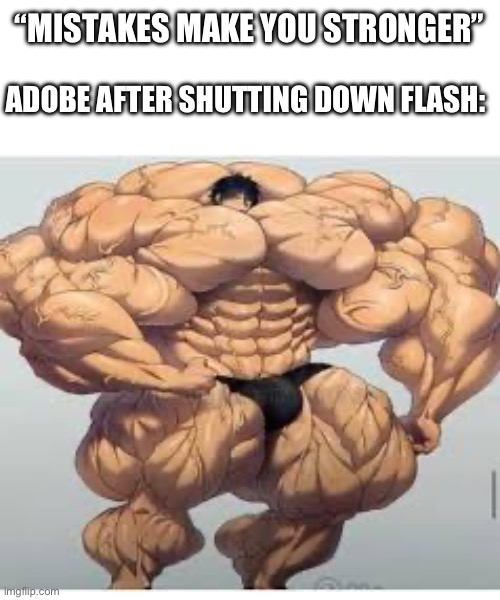 Look that was a while ago, but I’m out of ideas. | “MISTAKES MAKE YOU STRONGER”; ADOBE AFTER SHUTTING DOWN FLASH: | image tagged in mistakes make you stronger,flash,gaming | made w/ Imgflip meme maker