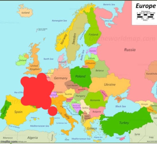 fr*nce is now eliminated | image tagged in europe map | made w/ Imgflip meme maker