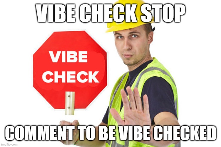 Construction Man Vibe Check | VIBE CHECK STOP; COMMENT TO BE VIBE CHECKED | image tagged in construction man vibe check | made w/ Imgflip meme maker