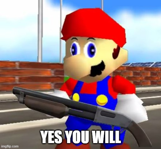 SMG4 Shotgun Mario | YES YOU WILL | image tagged in smg4 shotgun mario | made w/ Imgflip meme maker