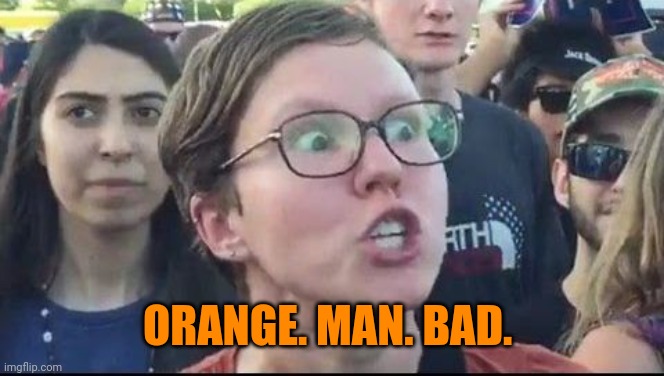 Angry Liberal | ORANGE. MAN. BAD. | image tagged in angry liberal | made w/ Imgflip meme maker
