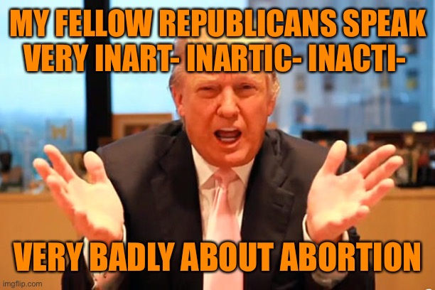 MSNBC | MY FELLOW REPUBLICANS SPEAK VERY INART- INARTIC- INACTI-; VERY BADLY ABOUT ABORTION | image tagged in trump birthday meme,memes | made w/ Imgflip meme maker
