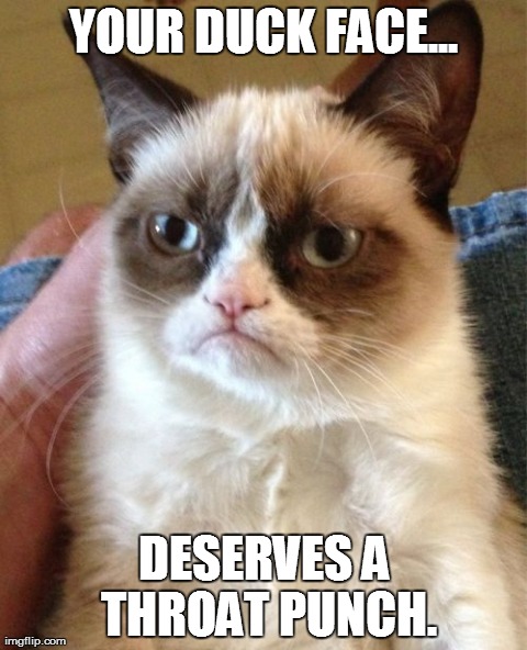 Grumpy Cat Meme | YOUR DUCK FACE... DESERVES A THROAT PUNCH. | image tagged in memes,grumpy cat | made w/ Imgflip meme maker