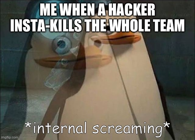 When A Hacker Insta-Kills your Team (including you) in Bedwars | ME WHEN A HACKER INSTA-KILLS THE WHOLE TEAM | image tagged in private internal screaming | made w/ Imgflip meme maker